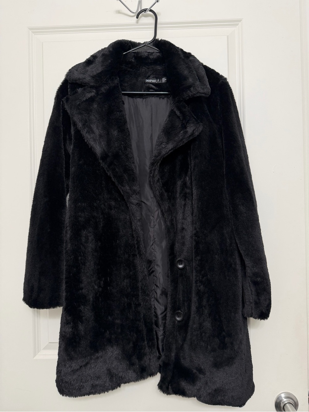 Boohoo Black Faux Fur Teddy Coat